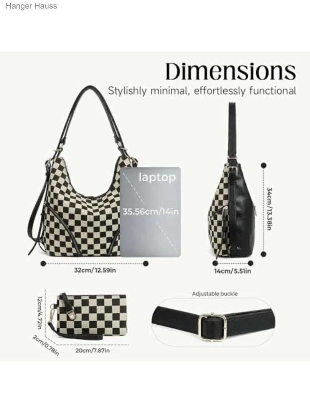 Convertible 3-in-1 PU Leather Hobo Bag with Pouch and Charms - Laptop Tote